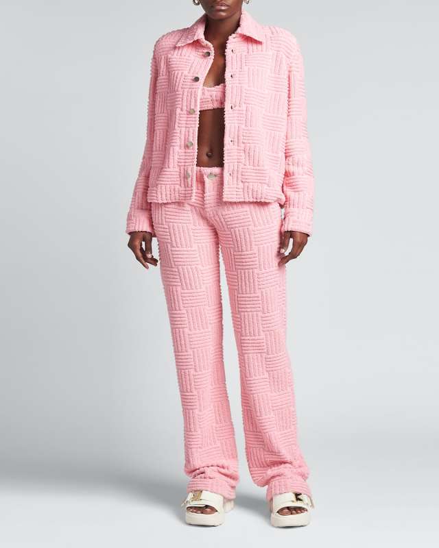 Woven-Jacquard Toweling Button-Down Jacket